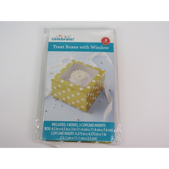 Celebrate Treat Boxes with Window & Cupcake Insert Gold White Polka Dots 3ct ea - Picture 4 of 14